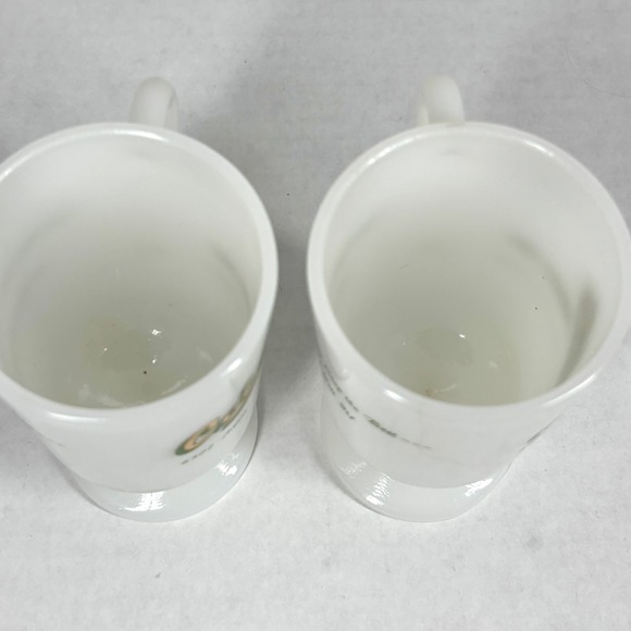 2 VTG MCM Milk Glass Footed Coffee Mugs SET Floral Band Pedestal Cobble Meat TX - Picture 5 of 10